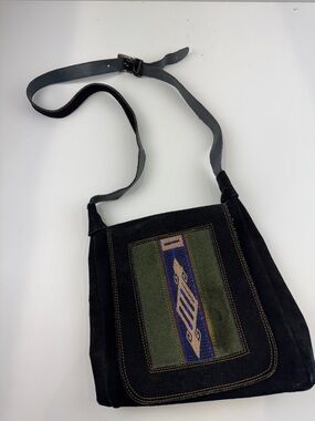 Black Suede Crossbody Bag with Green & Blue Accent